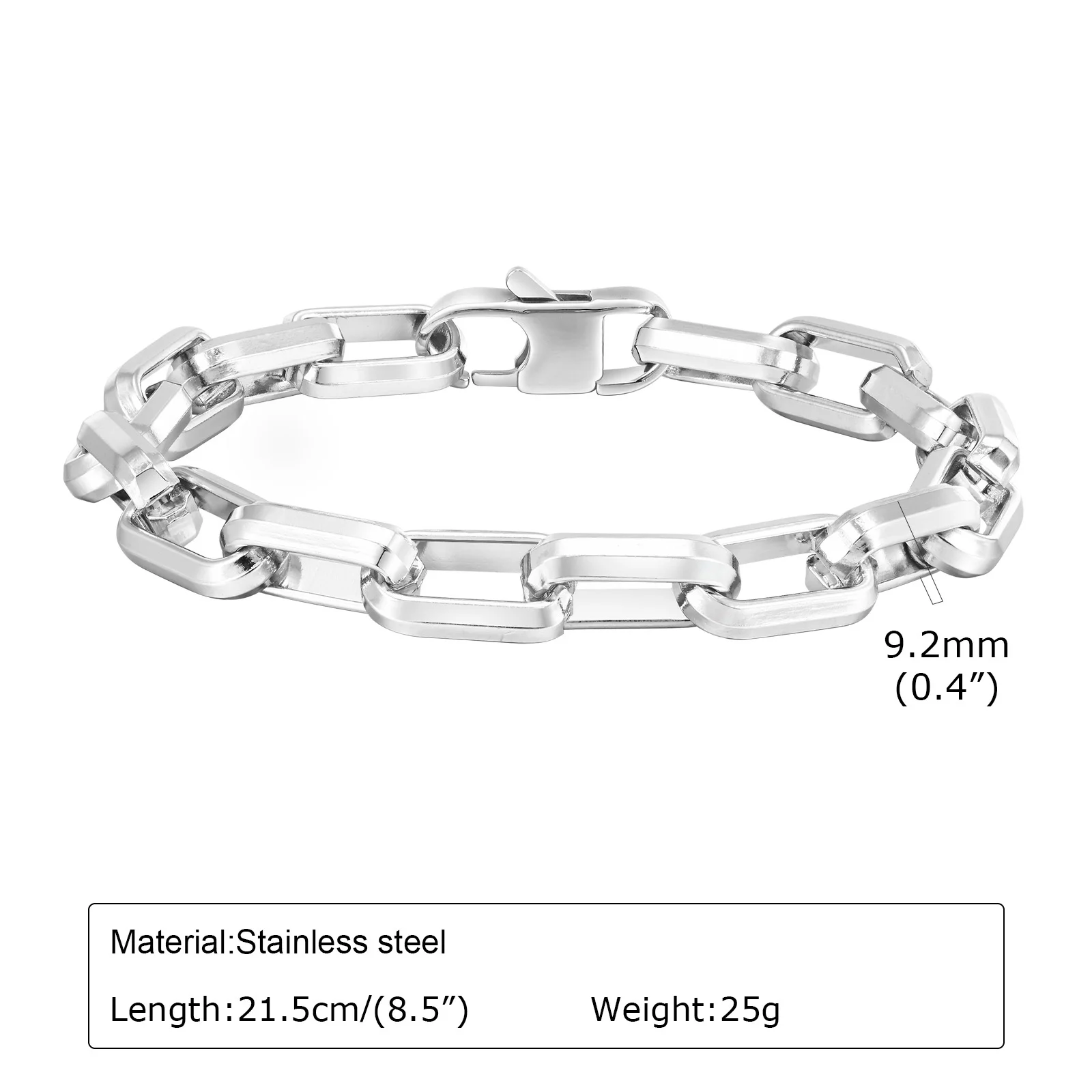 Edelstahl Schmuck Mann Armbänder Rechteck Kette Punk Rock Armband Geschenk für Papa Freund Valentinstag Silber Farbe – Detail 7