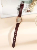Casual Rectangle Pointer Quartz Watch Rome Fashion Analog Retro PU Leather Wrist Watch For Women Girls - Image 4