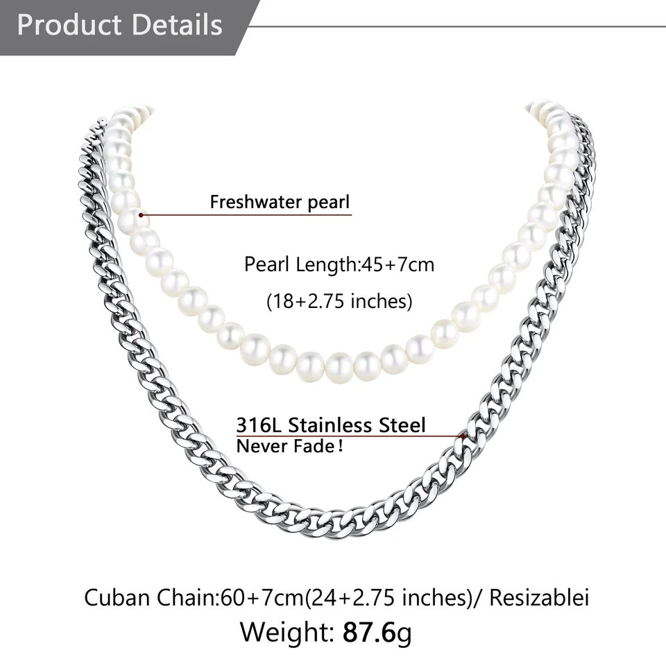 Long Strand Men's 24 Inch Freshwater Pearl Necklace Under $60