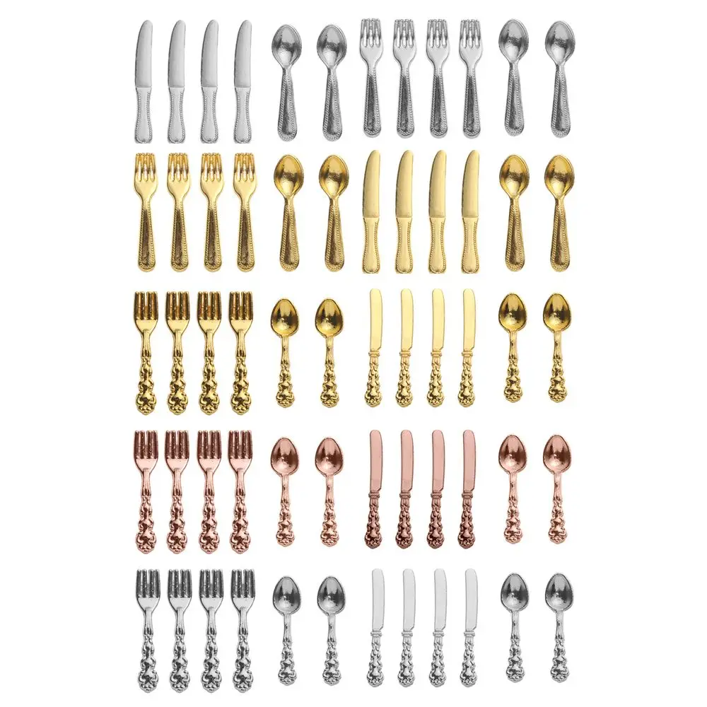 

12PCS Toy Kitchen Dollhouse Furniture Simulation Mini Cutlery Doll Accessory Miniature Cookware Fork Knife Spoon