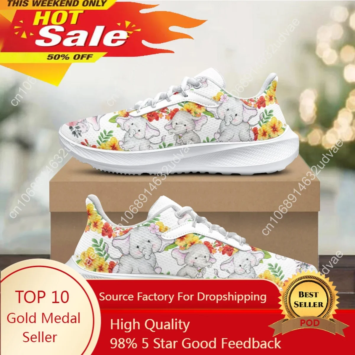 

Women's Casual Sneakers Cute Sunflower Elephant Pattern Ladies Non-Slip Flats Shoes Lightweight Outdoor Girls Running Footwear