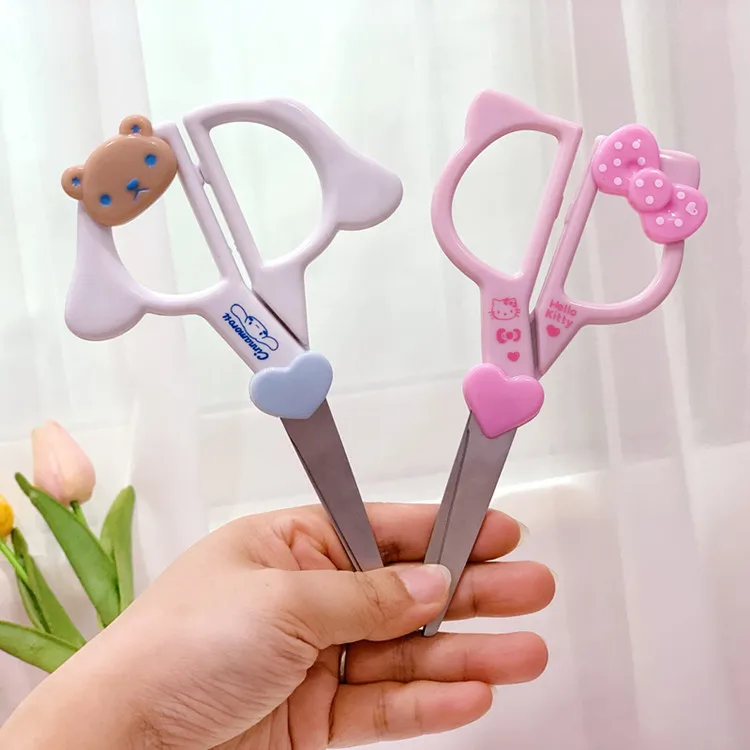 

Kawaii Sanrio Hello Kitty Scissors My Melody Kuromi Children's Handmade Stainless Cutter with Cover Student Stationery Supplies