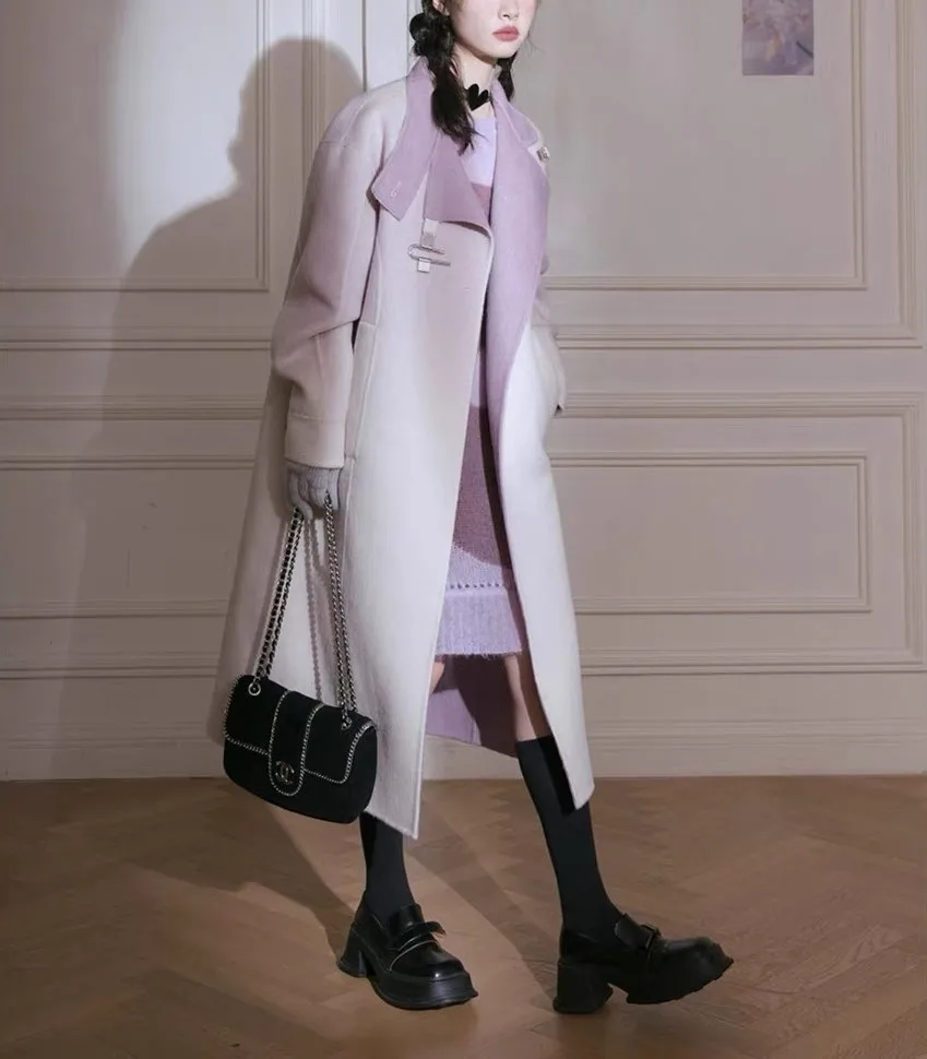 

2023 New Aurora Gradient Woolen Long Coat Designer Heavy Retro Texture Long Woolen Coat Coat Female Autumn And Winter 054