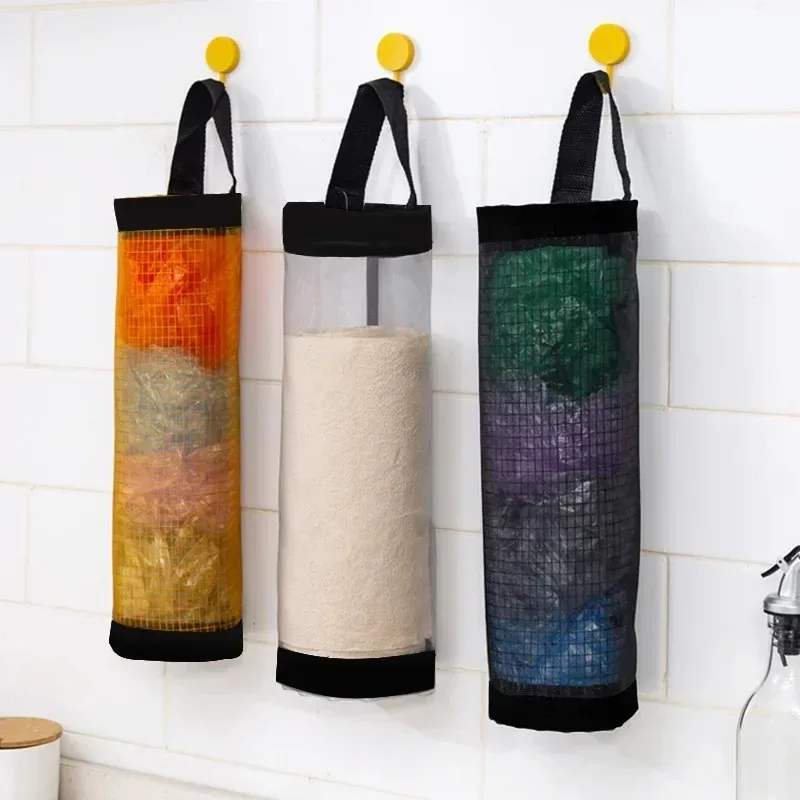 Home Garbage Bag Holder Wall Mount Plastic Bag Holder Dispenser Hanging Storage Kitchen Garbage Organizer