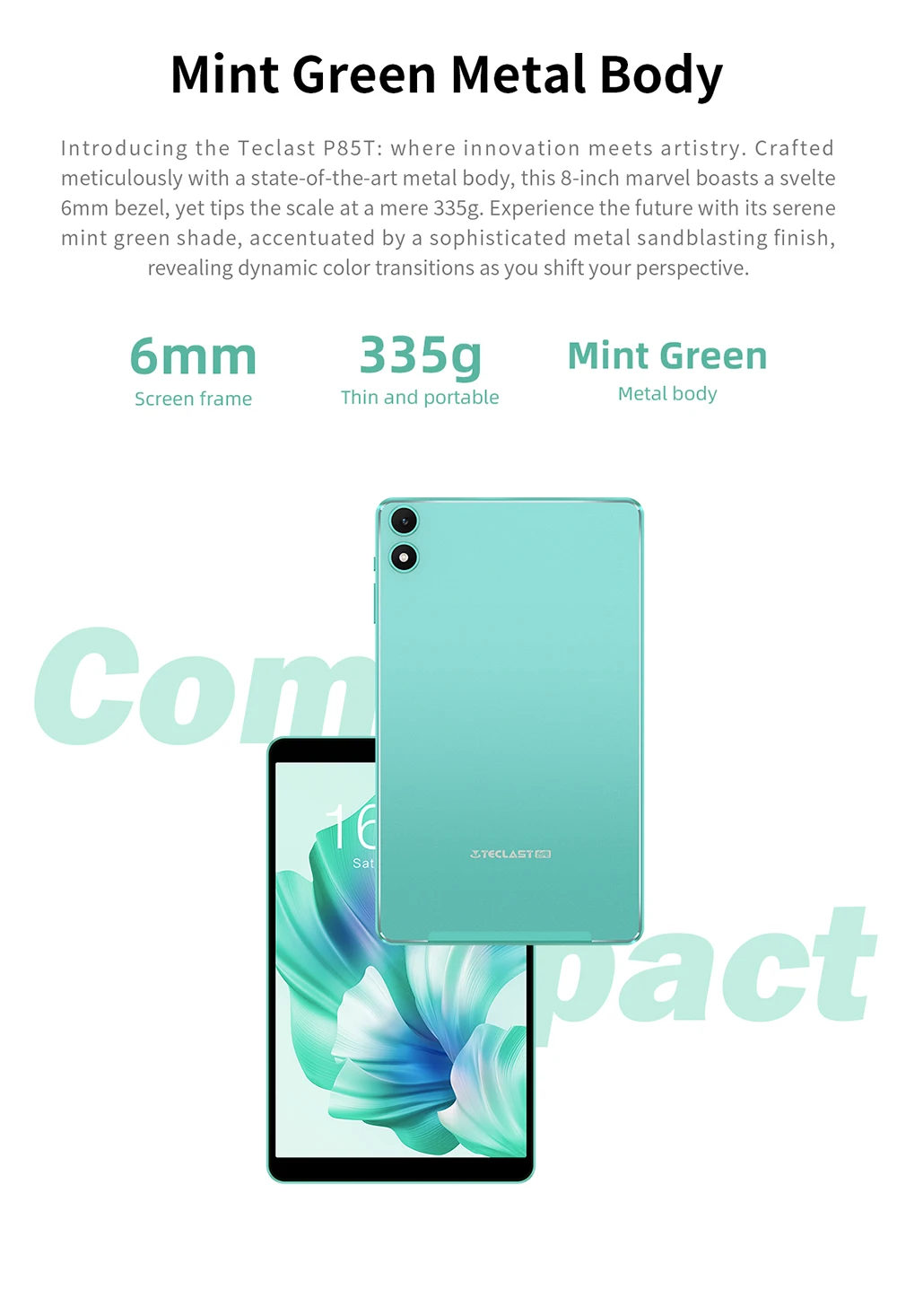 Teclast P85T Android 13 Tablet - 8 Inch IPS, 4GB RAM, 64GB ROM, A523 8-core, Wi-Fi 6, Type-C, Metal Body, 335g Light, 5000mAh Description Image.This Product Can Be Found With The Tag Names Computer Office, Tablet, Tablets