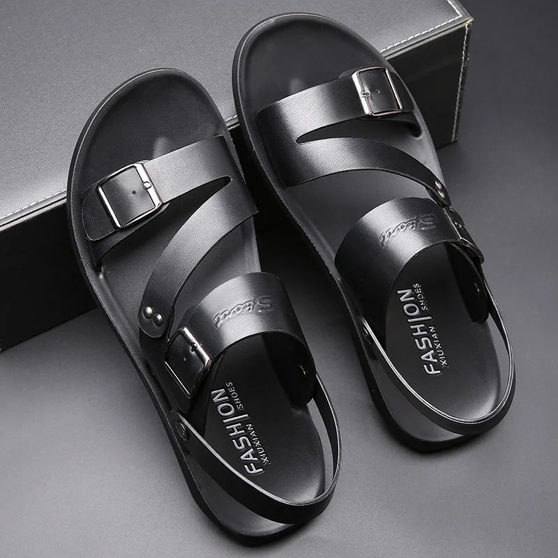 

Fashion Comfortable Men's Sandals Solid Color Open Toe Mens Leather Sandals 2023 New Slippers Beach for Male Leather Footwear