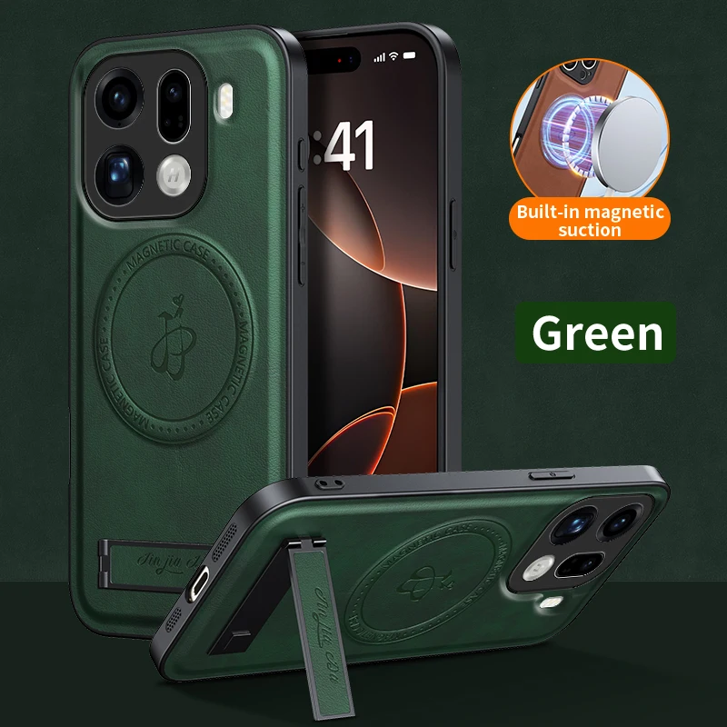 Deluxe Leather Stand Case with Magnetic Wireless Charging and Shockproof Protection
