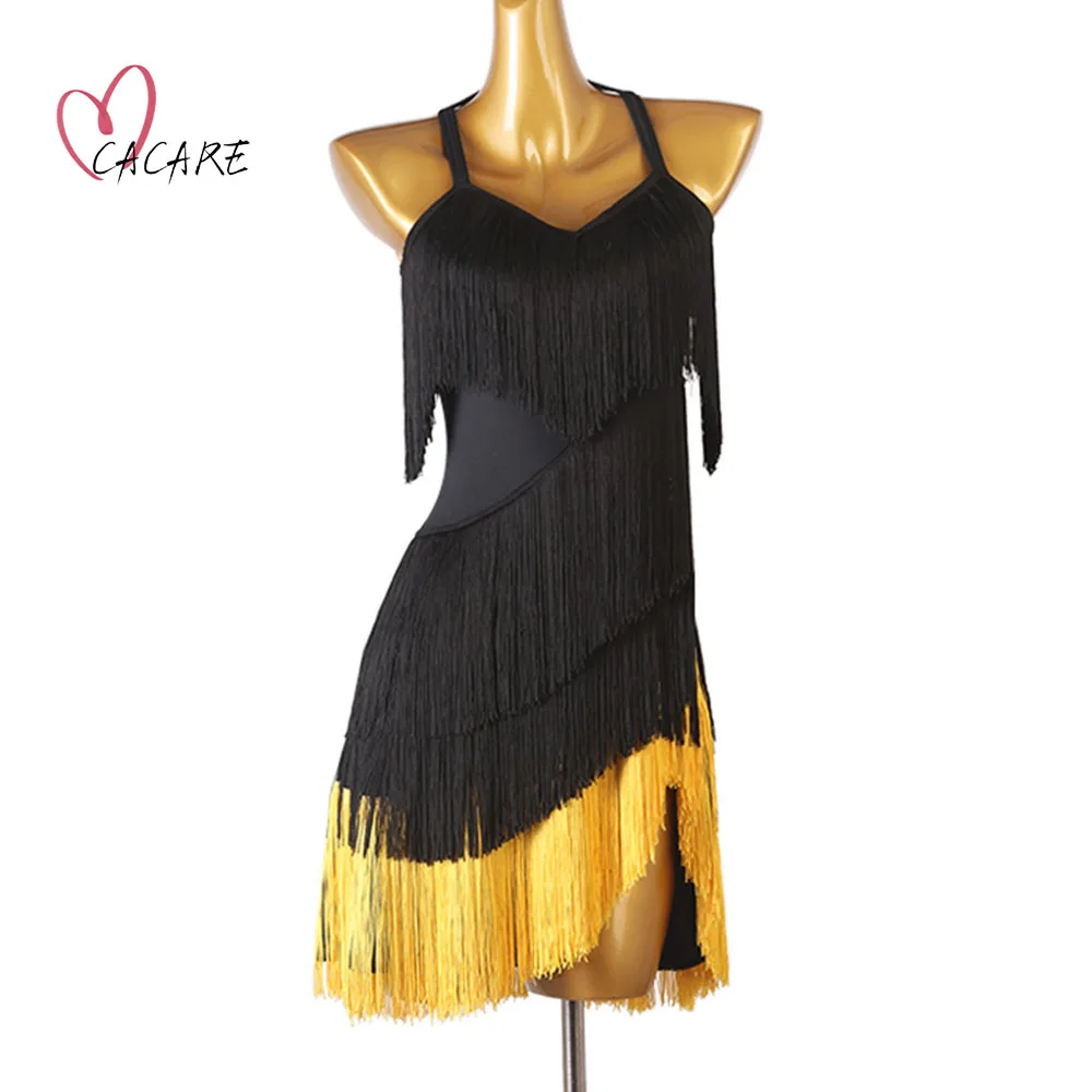 

CACARE Latin Dance Dresses Women Dance Wear Suit Clothes Competition Dress Fringe Girls Salsa Samba Customize D1246 Tassels Hem