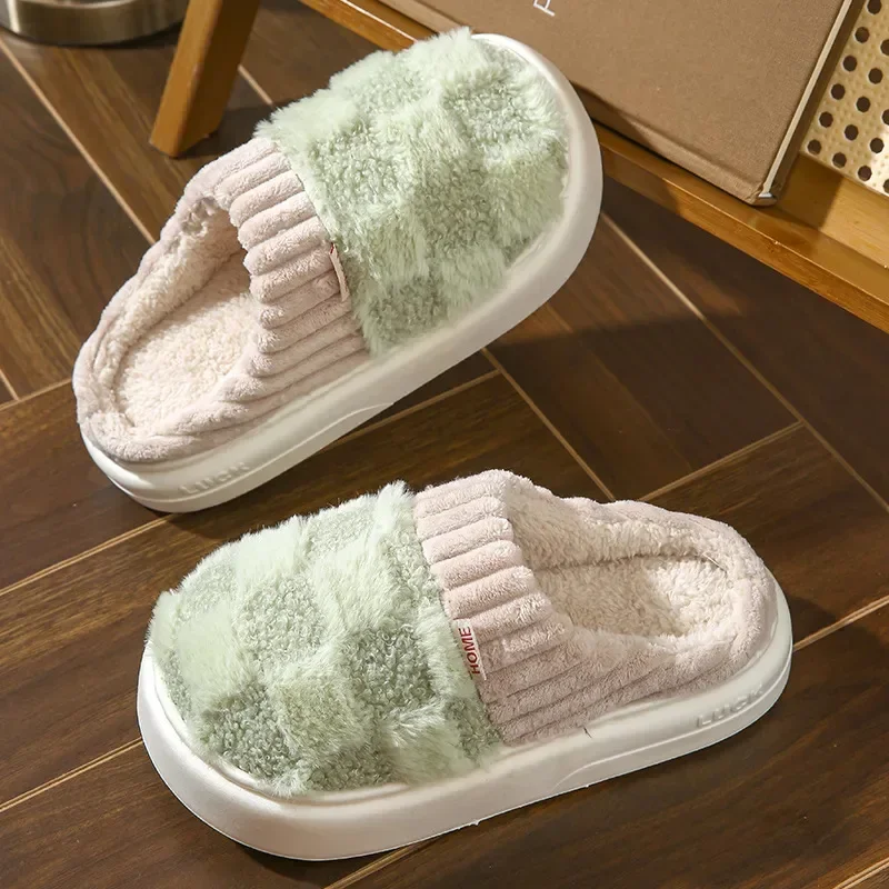 New autumn and winter thick bottom plush slippers home ladies indoor home simple warm non-slip confinement winter cotton