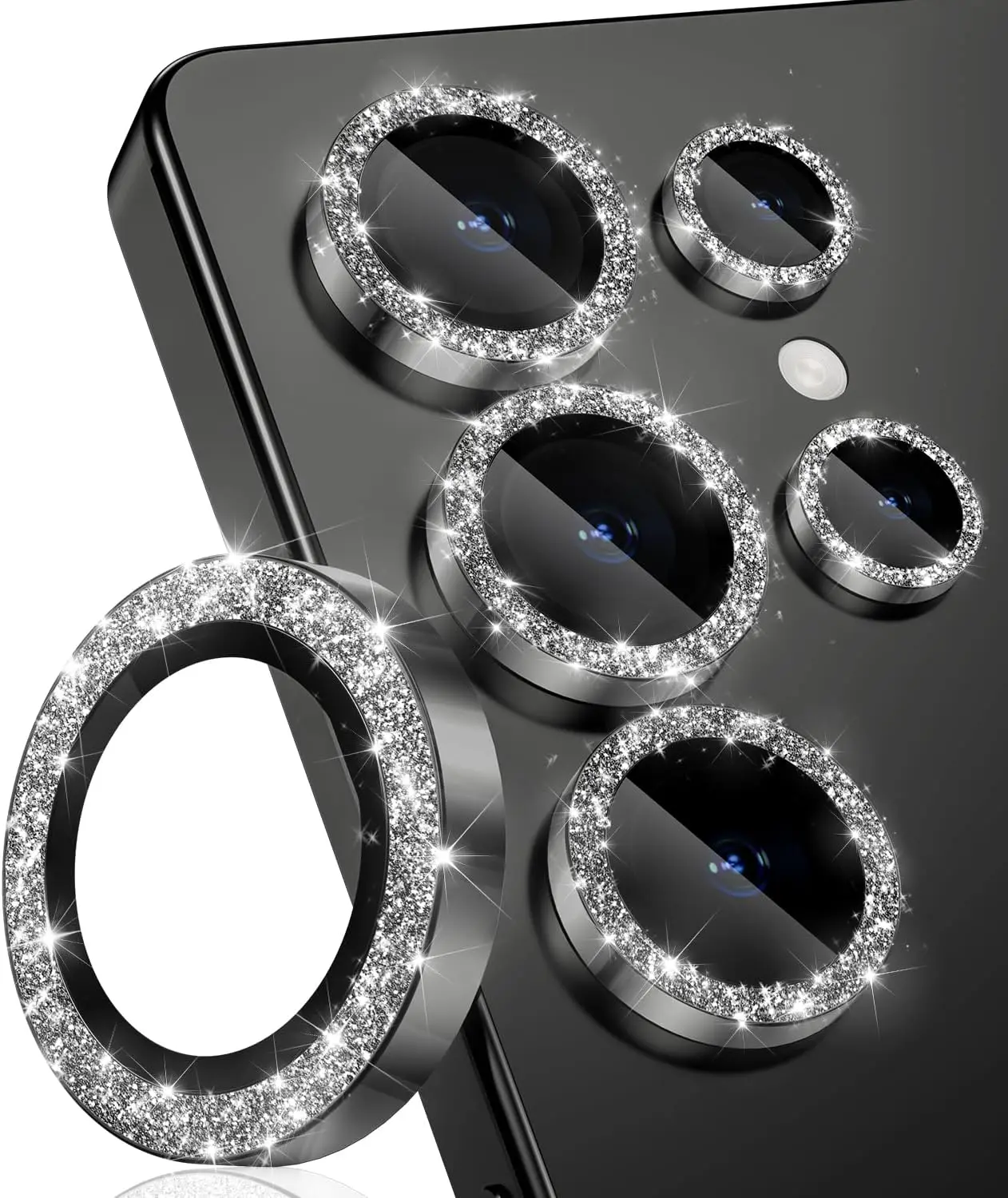 Glitter Decoration Ultra-HD Tempered Glass Camera Lens Protector with Metal Ring