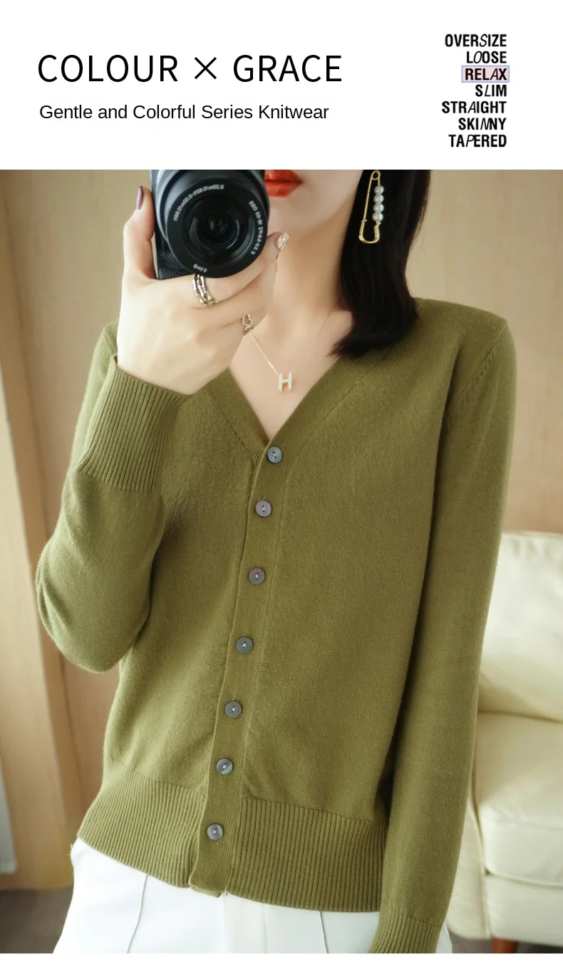 Early Autumn New Andy Cashmere Knit Cardigan V-Neck Solid Color Fashion High-Grade Comfortable Loose Casual Knitwear -GH021