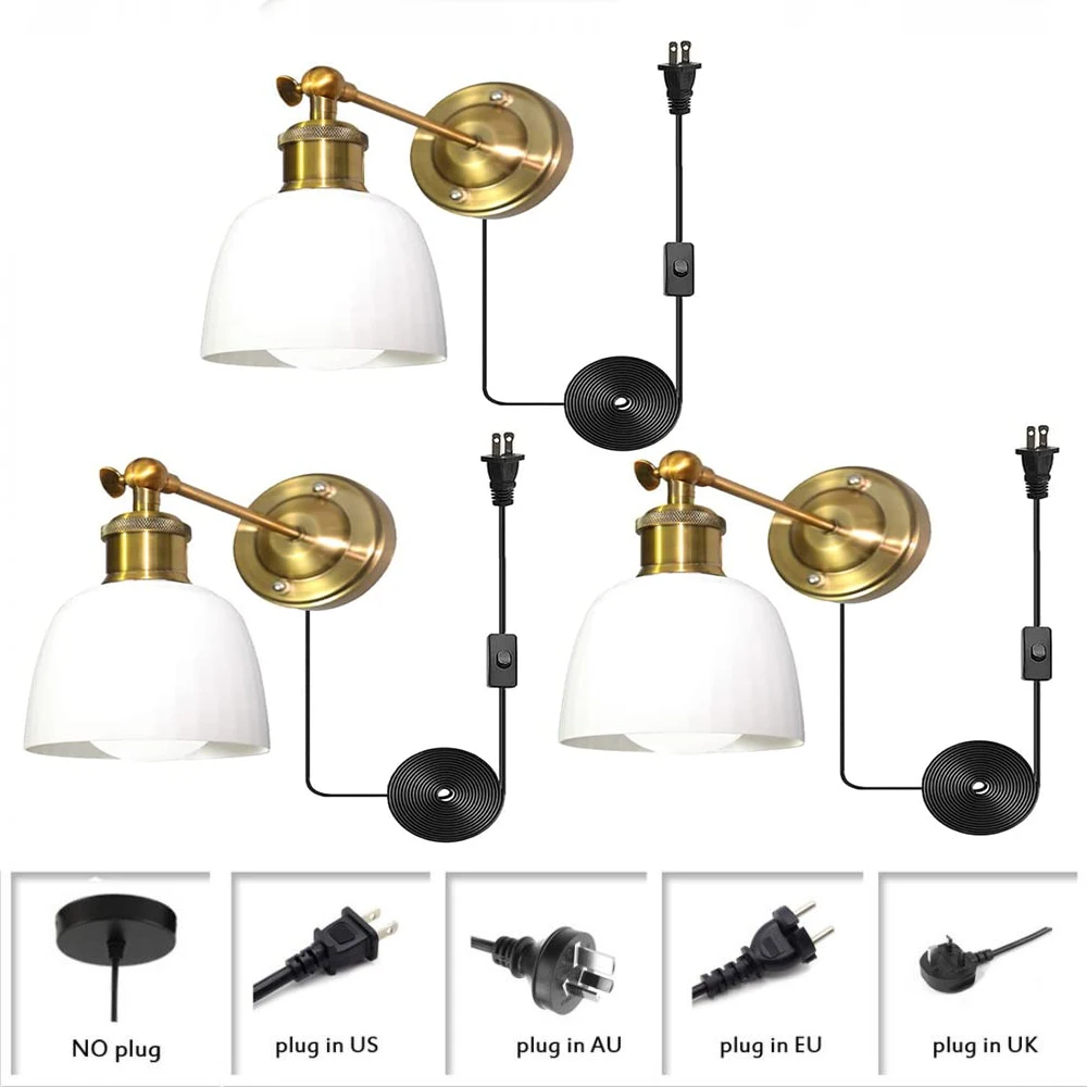 

3 Pack Simplicity White Metal Wall Mount Lamp Adjustable Plug In Wall Sconce Industrial Swing Arm Wall Light Fixture for Bedroom