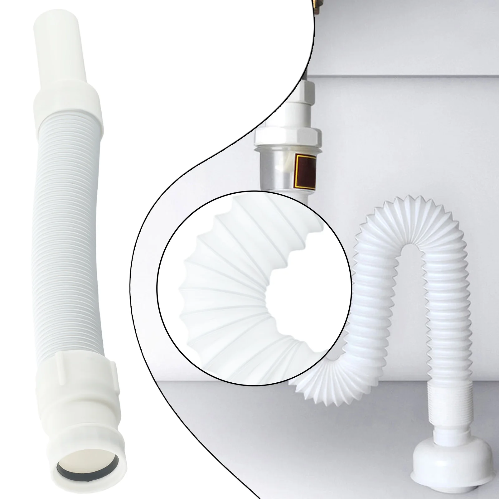 Trap Connector Kitchen Syphon Sink Flexible Waste Pipe Solid Connection Waste Pipe White 1pc Easy To Rotate Disassembly trap connector kitchen syphon flexible hand tighten to install it high strength no need tools solid connection