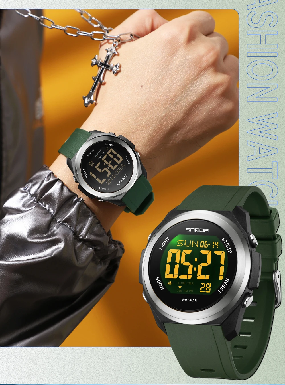 Student Digital Electronic Watch Sports Multi Functional Waterproof Colorful LED Men's Electronic Watch_voghion.com