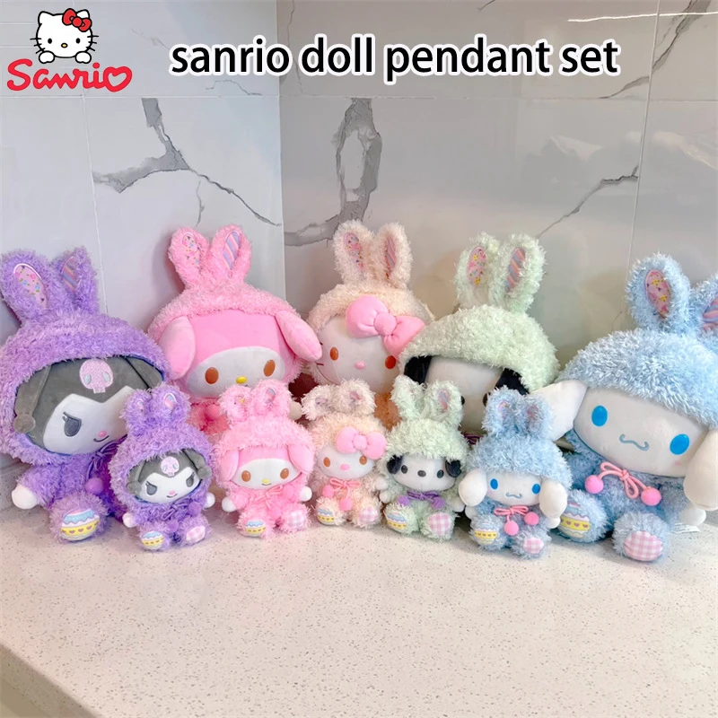 

2Pcs Hello Kitty Sanrio Doll Kawaii Kuromi Cinnamoroll Pendant Easter Cosplay Rabbit Plush Toy Japanese Cartoon Birthday Gift