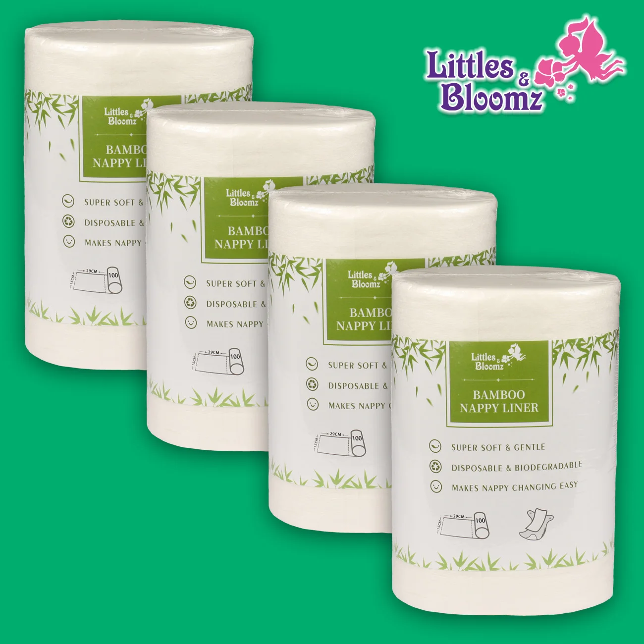 Doublures de couches 100% biodégradables et jetables, 4 pièces, lingettes de nettoyage pour couches, un ensemble pour 4 rouleaux de doublures en bambou, un ensemble