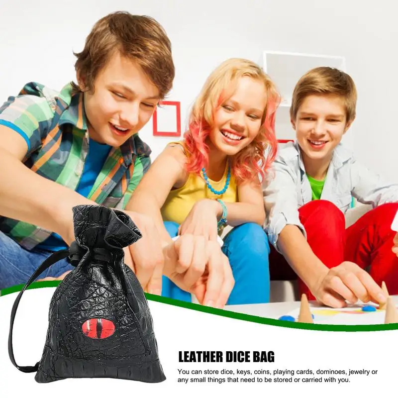PU Leather Dice Bag Dragon Eye Pattern PU Leather Dice Storage Pouch Dice Container Embossed Games Accessories Drawstring Coins