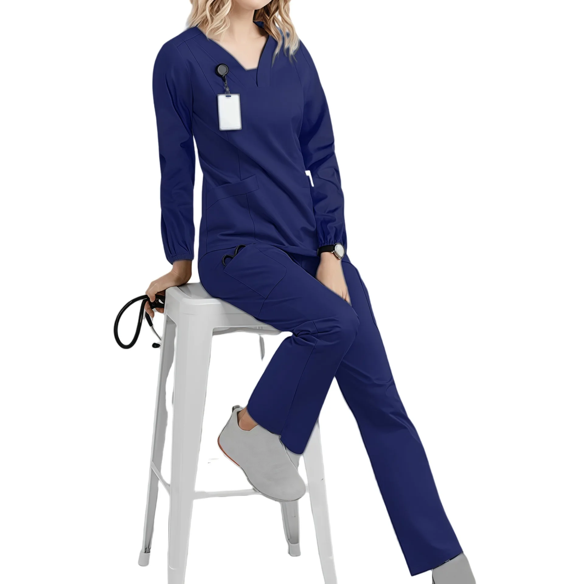 Uniformes de manga larga para hombres y mujeres, conjunto médico para correr, accesorios para enfermeras, clínica Dental, cuidado de mascotas, conjunto de pantalones superiores