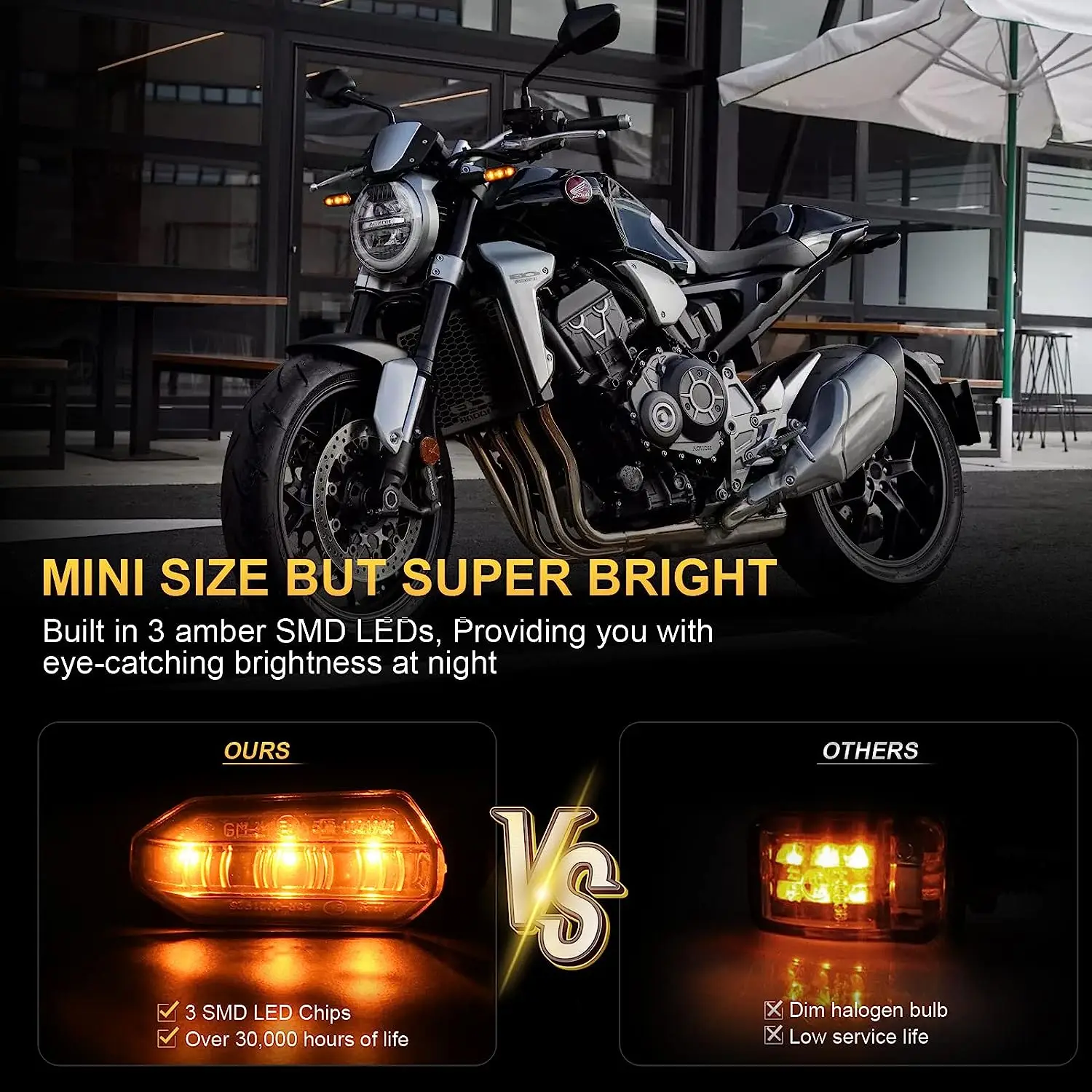 NLperal Motorcycle LED Turn Signal Lights 8mm Mini Amber Flashing Light Blinker Turn Signal Lamp 12V Moto Indicator Accessories