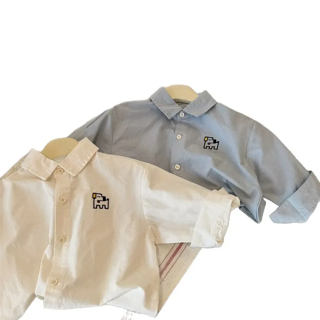 Long Sleeve Children's Shirt Pure Color Dog Pattern Boy Spring Autumn Baby Korean Style Pure Cotton Top