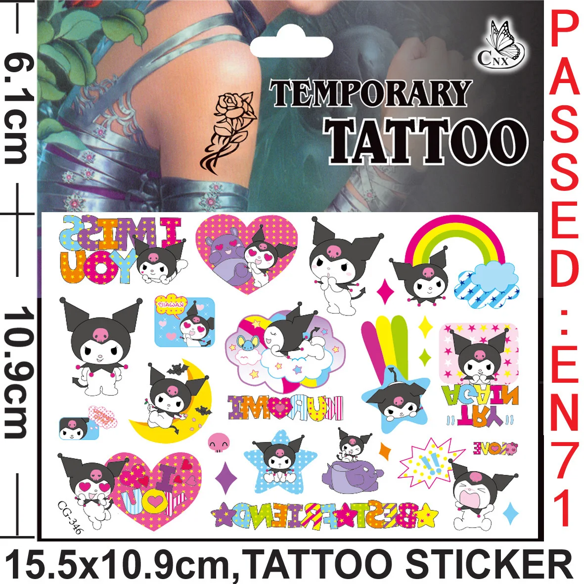 thumbnail image 1 of Juego de 4 pegatinas de Hello Kitty para tatuajes, resistentes al agua, originales, con diseño de perro canela, suministros para fiestas de cumpleaños, decoración, regalo para niños Kuromied, 1 of 4