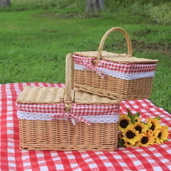 Outdoor Picnic Fruit Storage Basket Household Snack Container Box Wicker Basket with Lid Storage Basket Home Kitchen Organizer 2