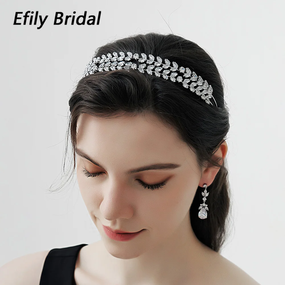 

Efily Fashion Cubic Zirconia Headbands for Women Hair Accessories Crown Wedding Bridal Hair Jewelry Party Headpiece Gift