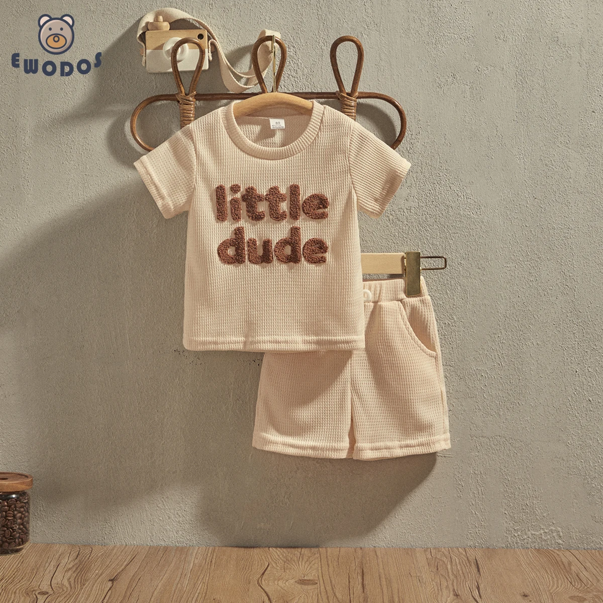 

EWODOS Toddler Baby Boys Summer Casual Outfit Short Sets Short Sleeve Letter Print Tops +Drawstring Shorts Children Homewear Set