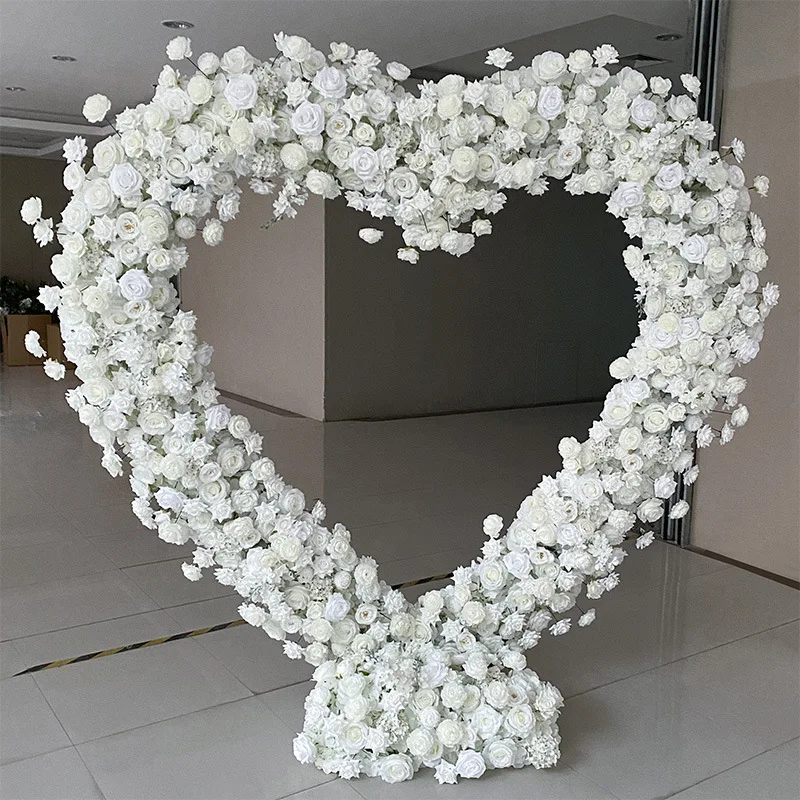 

Love Heart-Shaped Arch Frame Decor, 5D White Floral Row Arrangement, Wedding Backdrop, Flower Stand, Celebration Event 2M, 2.4m