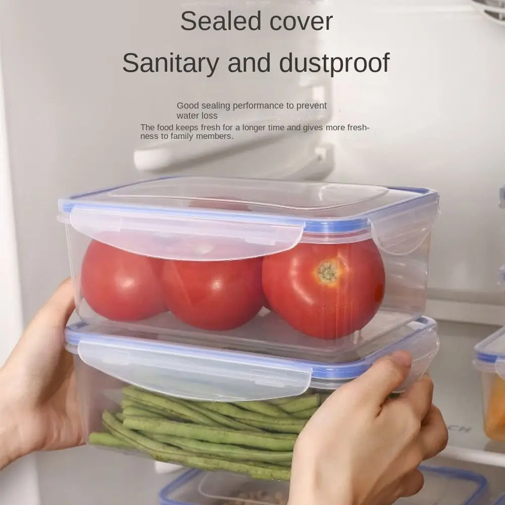 1/4PCS Portable Plastic Refrigerator Storage Box Sealed Rectangular with Lid Trasparent Crisper Stackable Fresh-Keeping Box 3