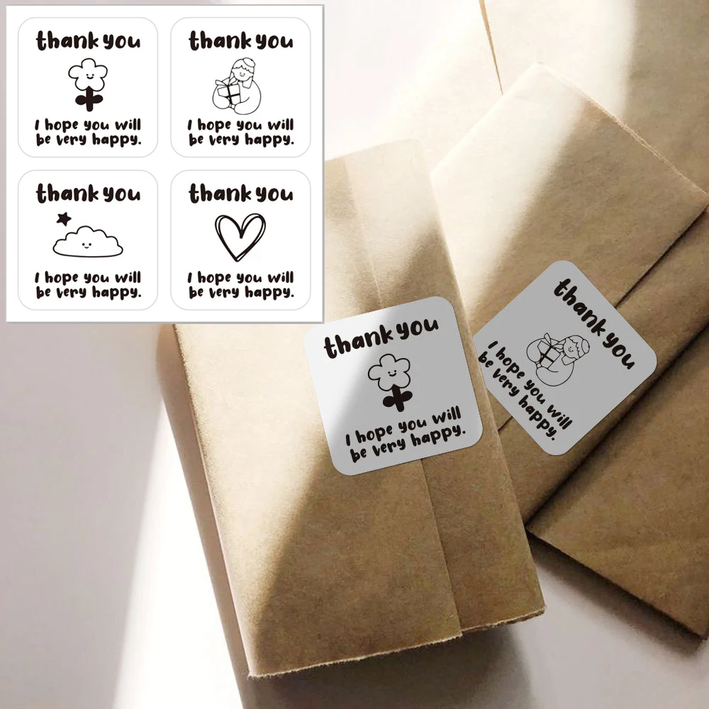 40-100pcs/pack Cute Thank You Stickers for Small Business Handmade Gift Box Decorative Sealing Labels 4*4cm Packaging Stickers 500pcs lovely cat sealing labels stickers thank you stickers for school teacher cute animals kids stationery sticker gifts decor