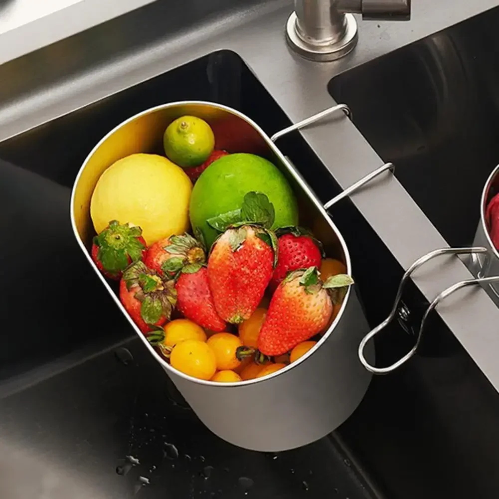 

Strainer Basket Sink Drain Basket Hook Style Multi-function Good Stability Effective Drain Space-saving Quick Drainage Anti-rust