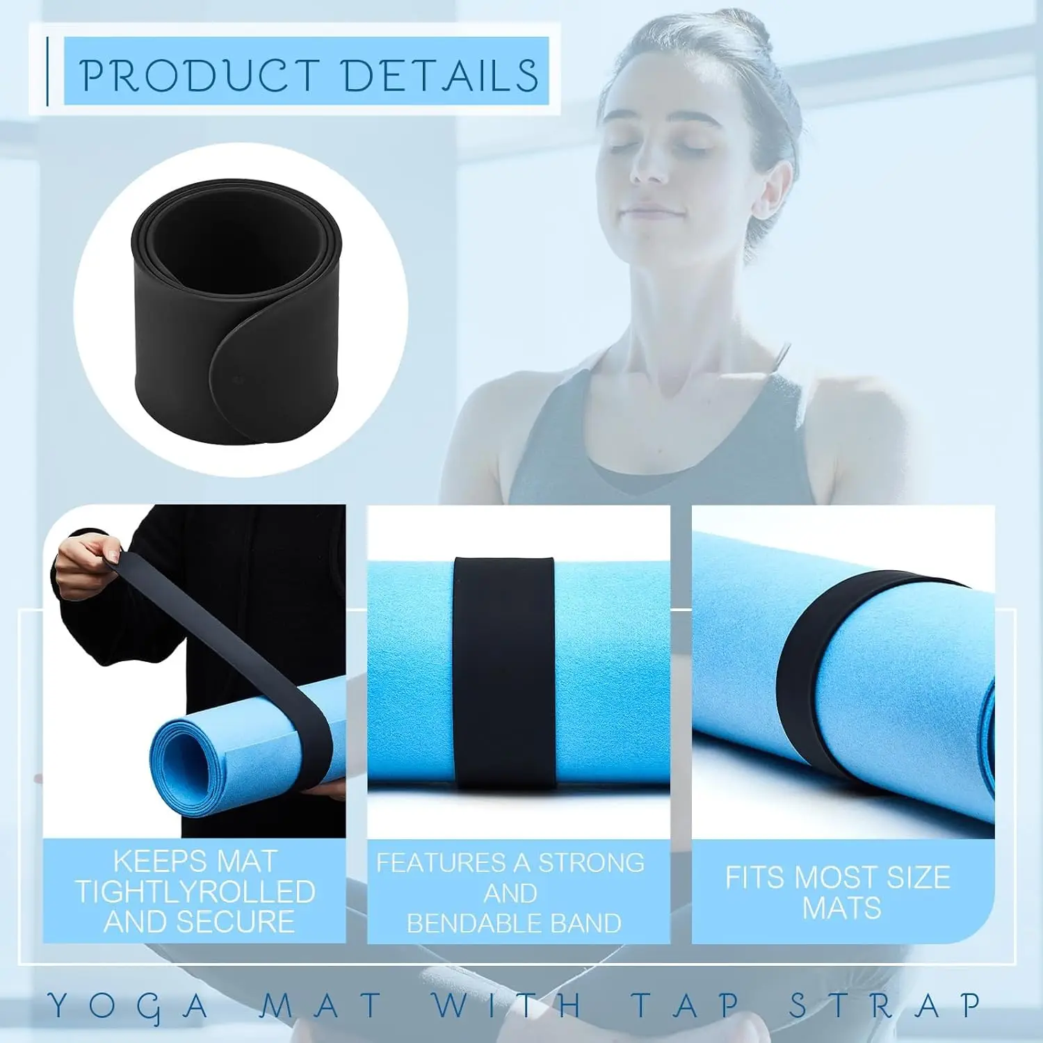 1/2Pcs Yoga Mat Strap Slap Band Yoga Strap Tightly Rolled and Secure Heavy-Duty Clasp Fits Most Size Mats 3