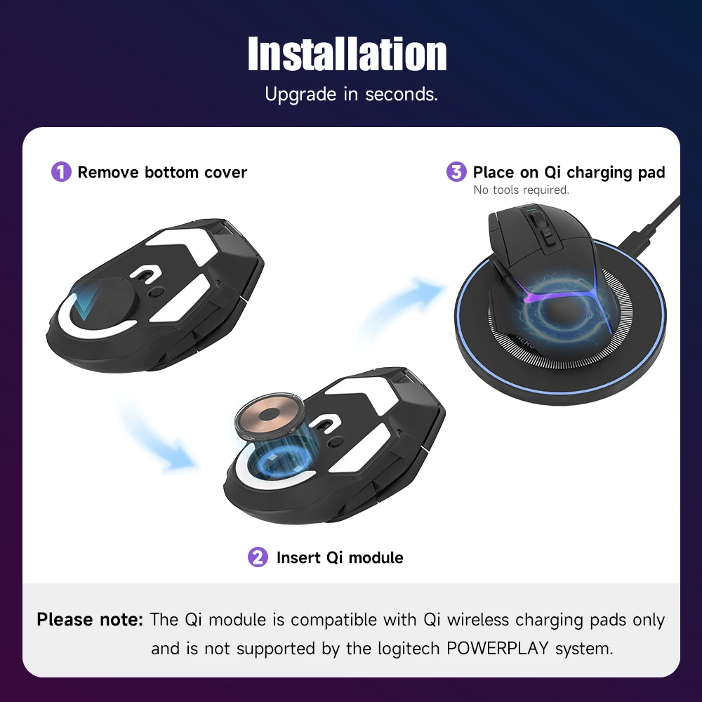 로지텍 G502 X G703 G903 GPW2 G Pro X Superlight 마우스용 Qi 무선 충전 모듈 코인 도어 교체 (Non Powerplay)