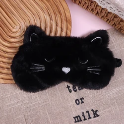 Plush Cat Sleeping Mask - Adorable Eye Cover for Relaxation and Travel (Black)