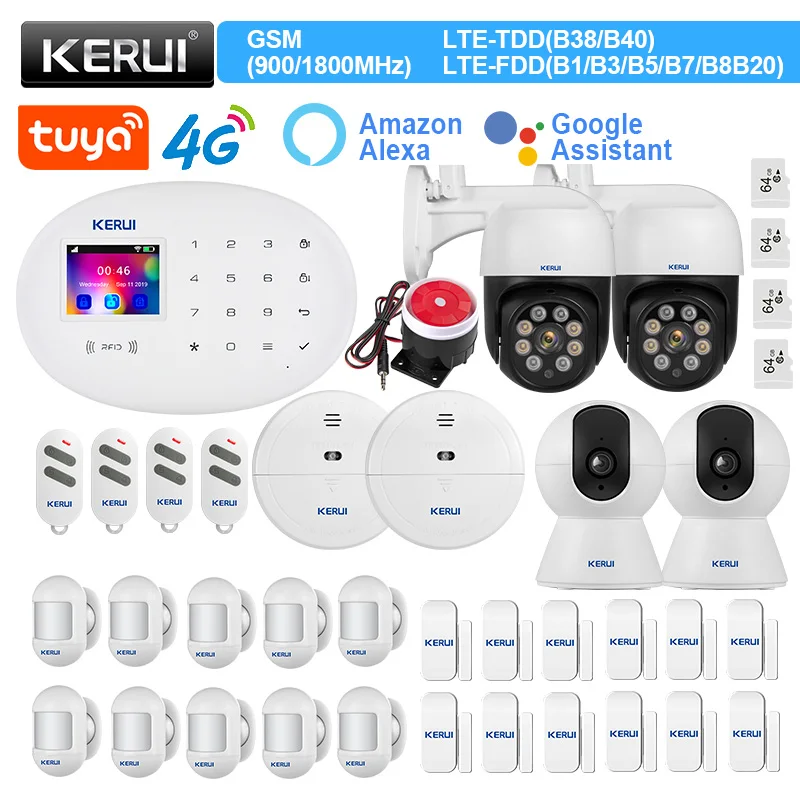

KERUI W204 сигнализация для дома 4G WIFI GSM Tuya умная Беспроводная сигнализация Поддержка Alexa датчик движения датчик открывания двери сирена