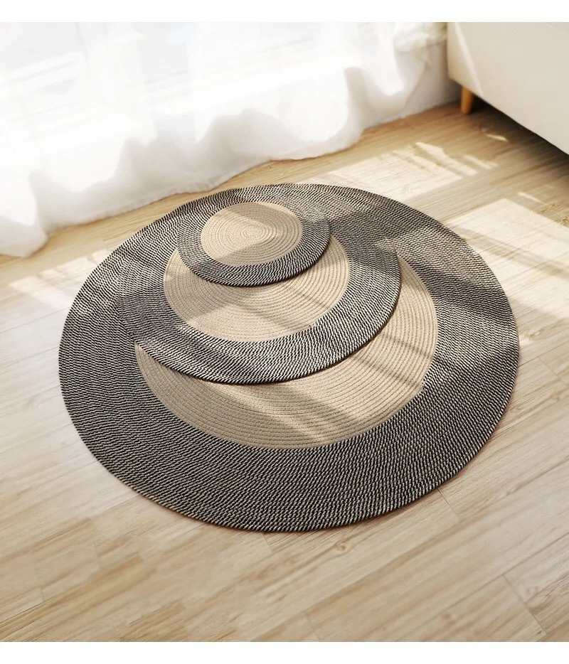 Alfombra Redonda De Yute Beige - 60 Cm Diámetro, Moderna, Para Salón Y Dormitorio, Hecha A Mano