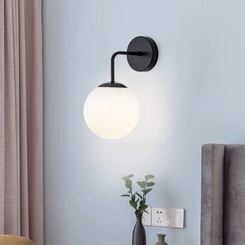 Nordic Simple Living Room Bedroom Bedside Study Corridor Wall Lamp Modern Creative Personality Ball Glass Light Fixture