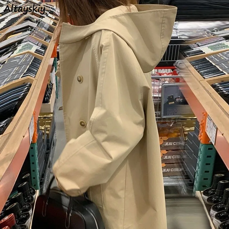 Hooded Trench Women Solid Creativity Simple Autumn Elegant Prevalent All-match Daily Leisure Cool Special Attractive Personality