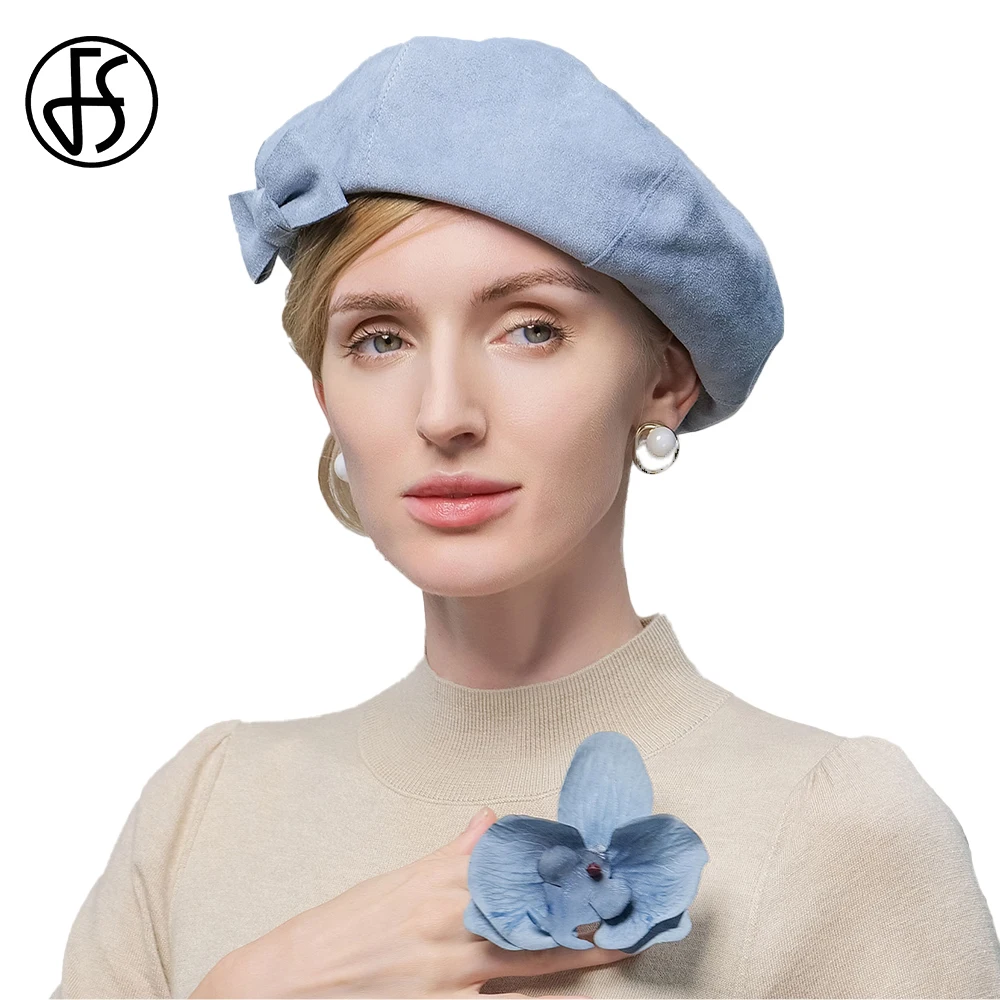 FS Petrol Blue French Beret Wedding Hats For Women With Chic Bowknot