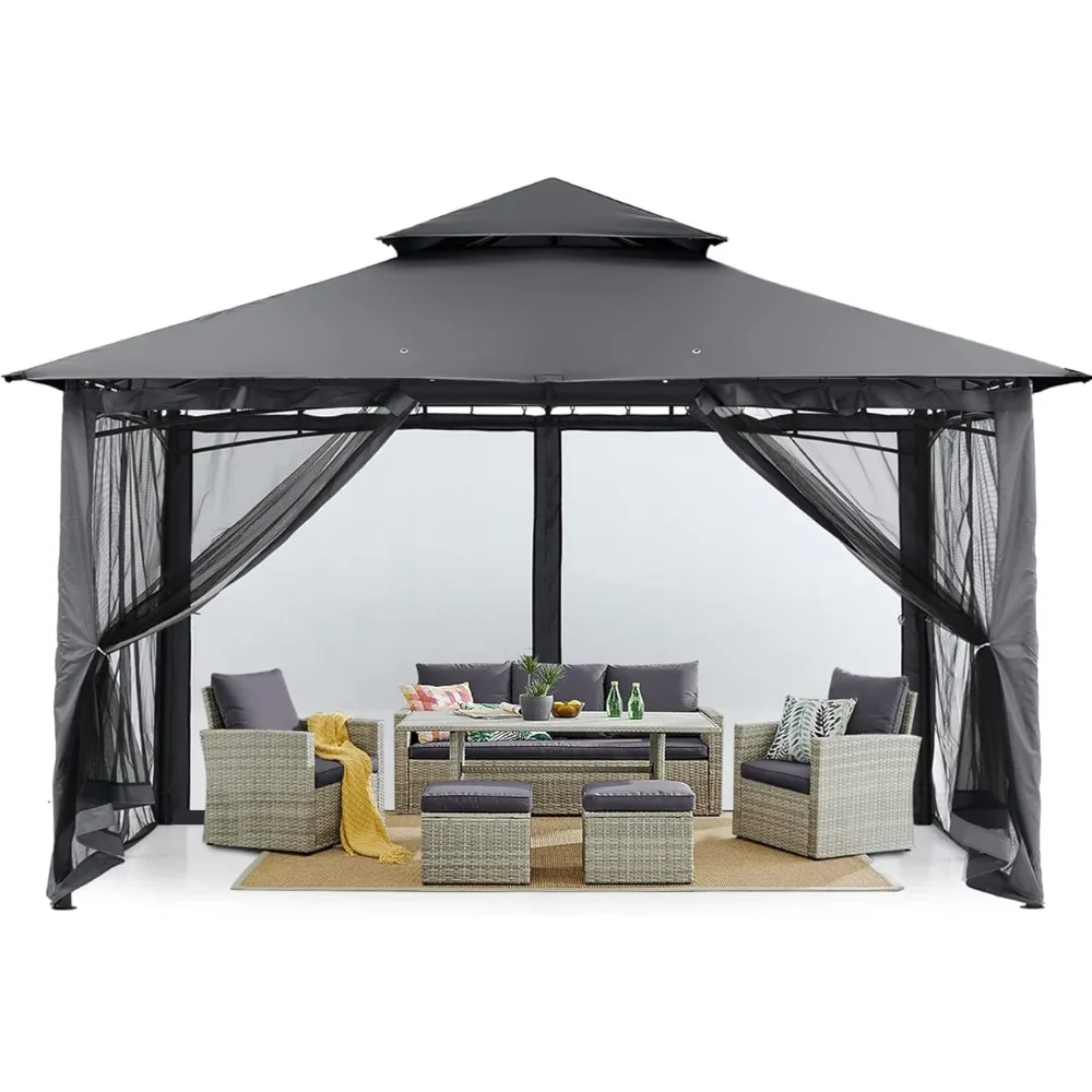 

Outdoor Garden Gazebo for Patios With Stable Steel Frame and Netting Walls (10x12 Exterior Door Marquee Dark Gray) Folding Tent