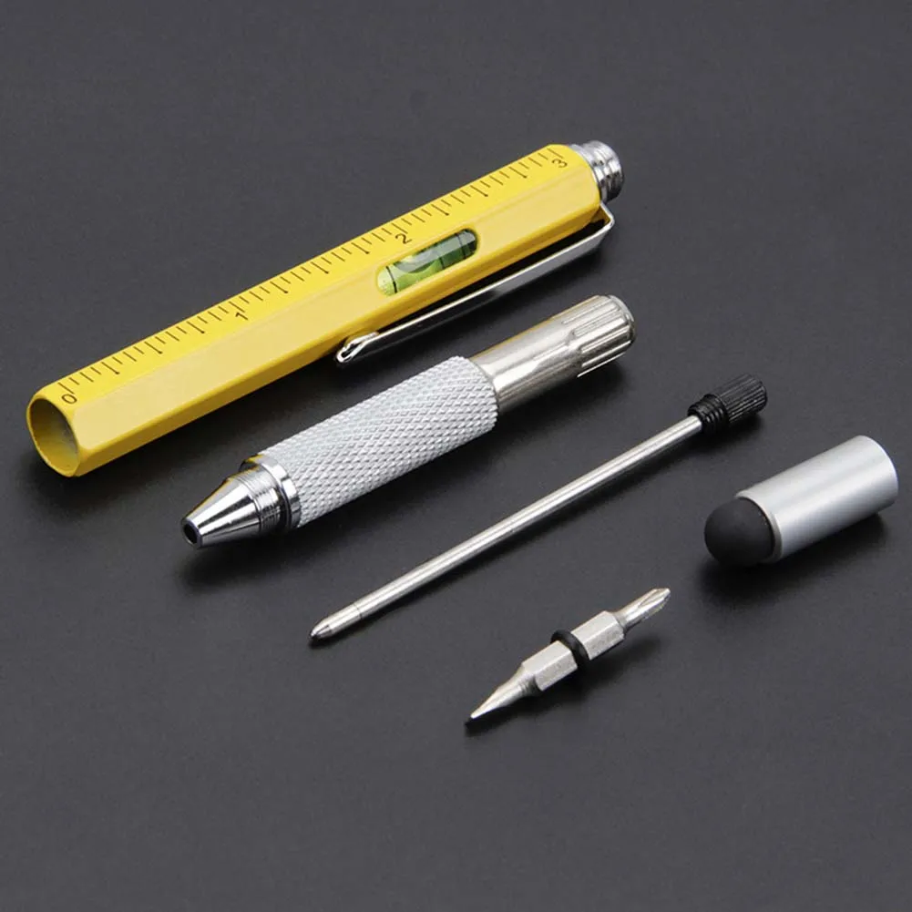 

Multi-Function Tool Pen Spirit Level Scale Touch Screen 6in1 Metal Plastic Ballpoint Pen Woodworking Carpenters Carpenter