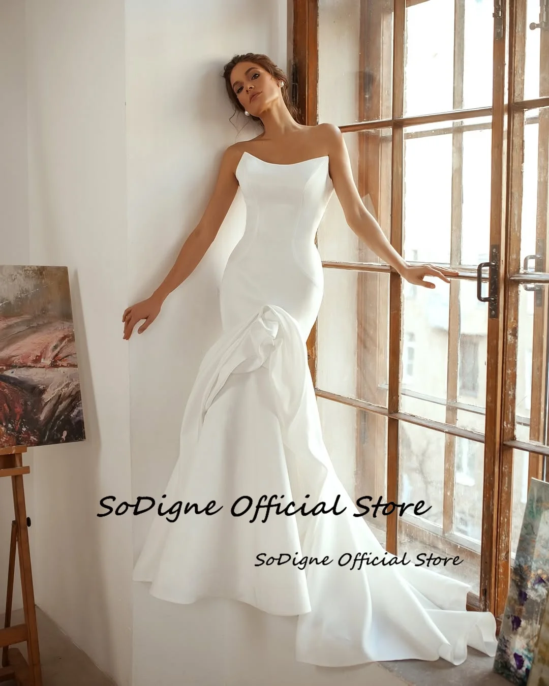SoDigne Mermaid Satin Wedding Dress Strapless Sleeveless Bride Dresses Women Long Bridal Gowns vestidos de novia Customized 12 Sb9c7ae56be6545f3bf8c3d16bd749d0d0