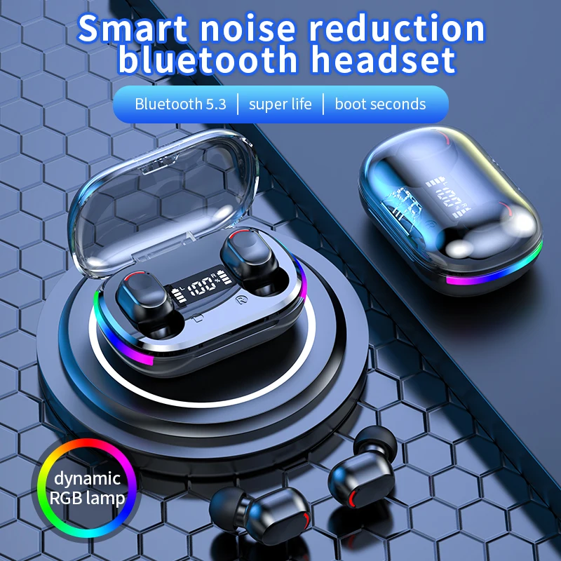 K10 Headphone Bluetooth Earphones for Ear Buds RGB Lighting Storage Box High Quality Stereo Wireless Headset Blutooth Handsfree 3
