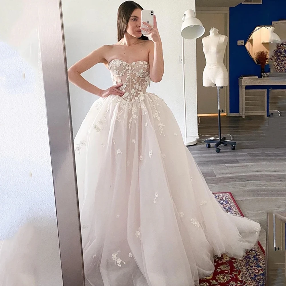 

Женское свадебное платье с кружевной аппликацией, открытыми плечами, без рукавов, цвета слоновой кости