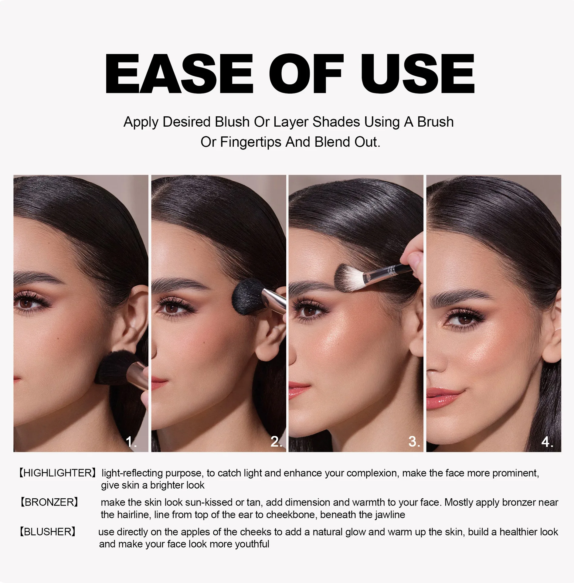 3 in 1 Waterproof Eyeshadow Highlight Bronzer Cheek Blush Palette 4