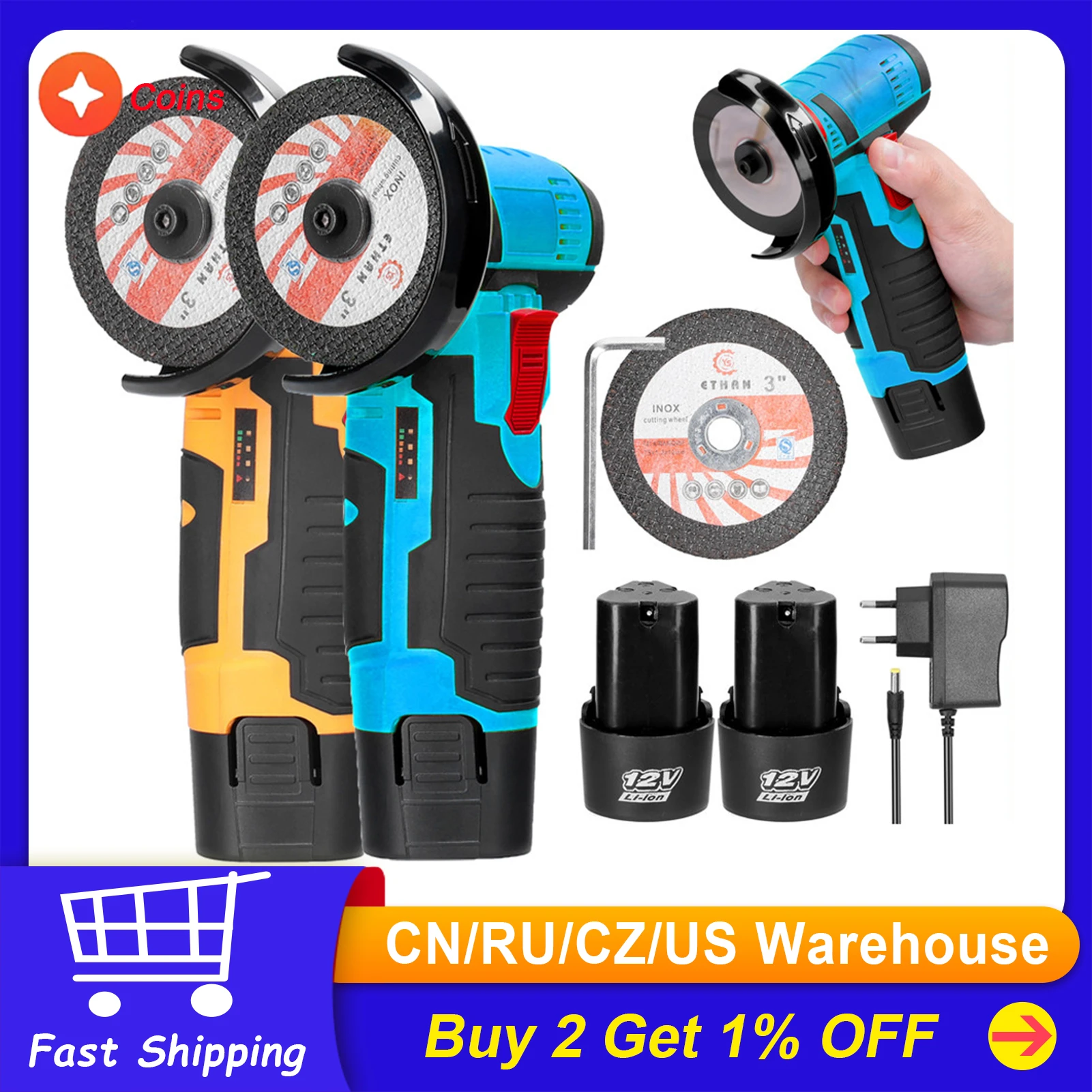 19500rpm Angle Grinder Grinder Handheld Cutter Rechargeable Lithium