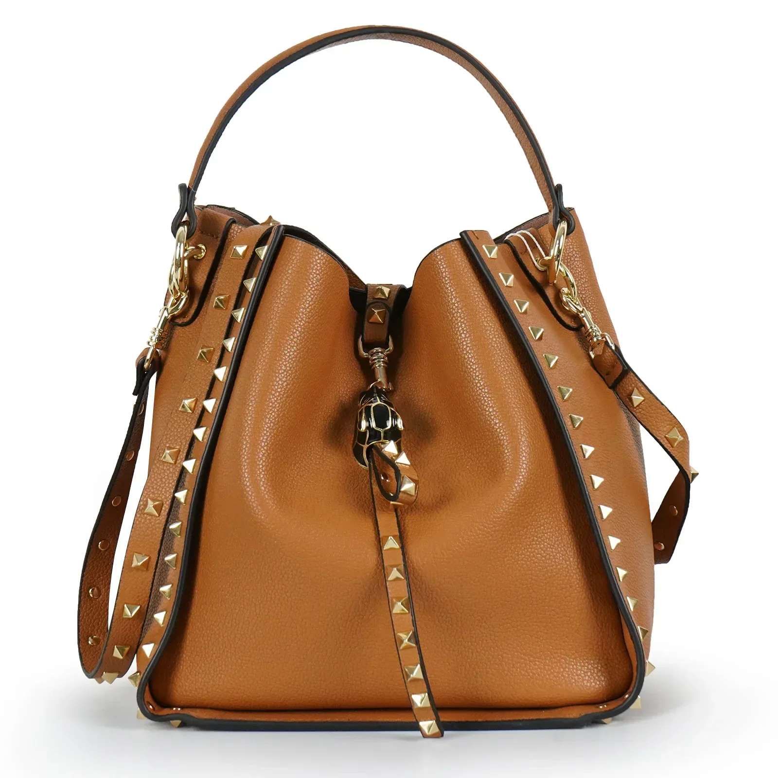 Hot Sale Women's Bucket Bag High Quality Genuine Leather Handbags Ladies Fashion Rivet Shoulder Bag Female Casual Tote 2026 1