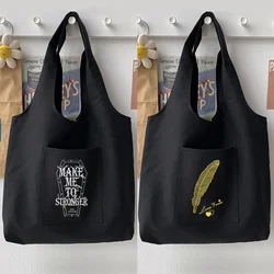 Simple Black Handbag Shoulder Bag Woman Bag Shopping Bag Casual White Picture Pattern Printing Vest Bag Tote Bag Commuter Bag