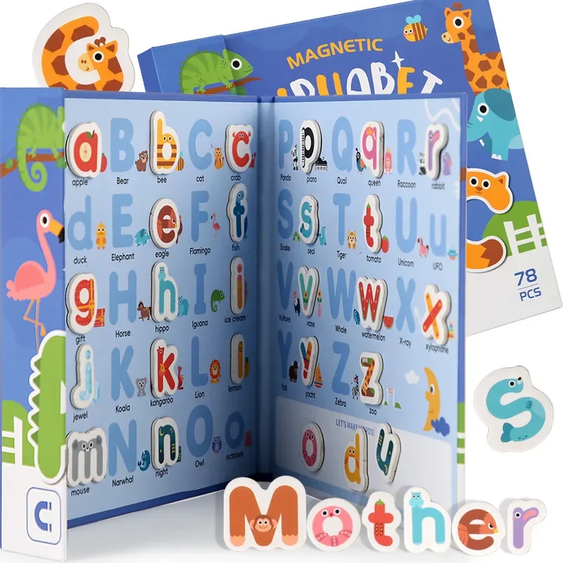Toddler Letter Cognition Word Spelling Magnetic Puzzle Book Vegetable Animal Fruit Cognition and Matching Game Educational Toys 3